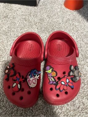 CROCS Kids Red Clog Sandals with Superhero Charms